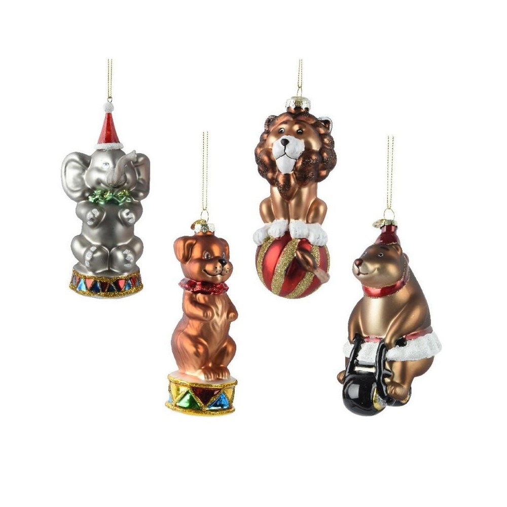 ANIMALI VETRO DA ALBERO D.12.5CM. 4 ASSORTITI